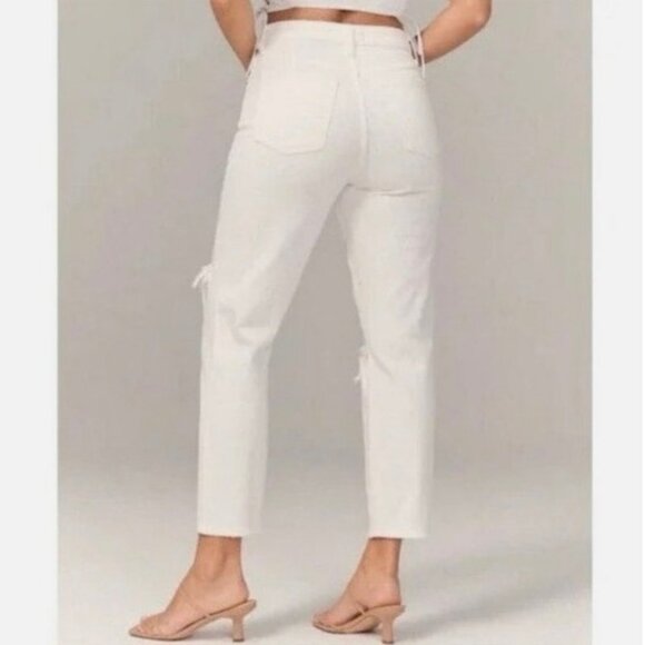 Abercrombie & Fitch High Rise Mom Jeans White Distressed Women’s Size 24/00 - Picture 2 of 8